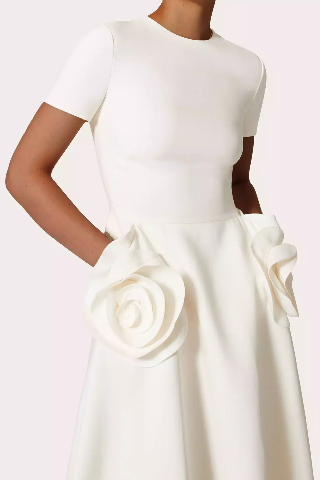 Ava Çiçek Aplikeli Kısa Kollu Midi Elbise