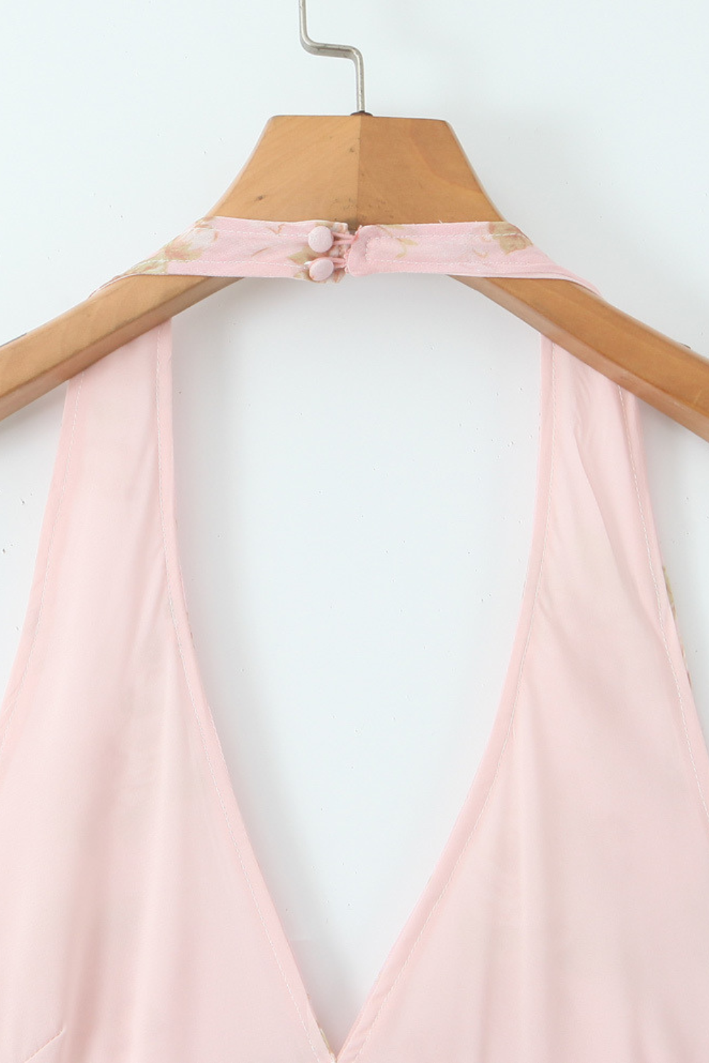 Askılı Çiçek Desenli Midi Elbise – Pudra Pembe