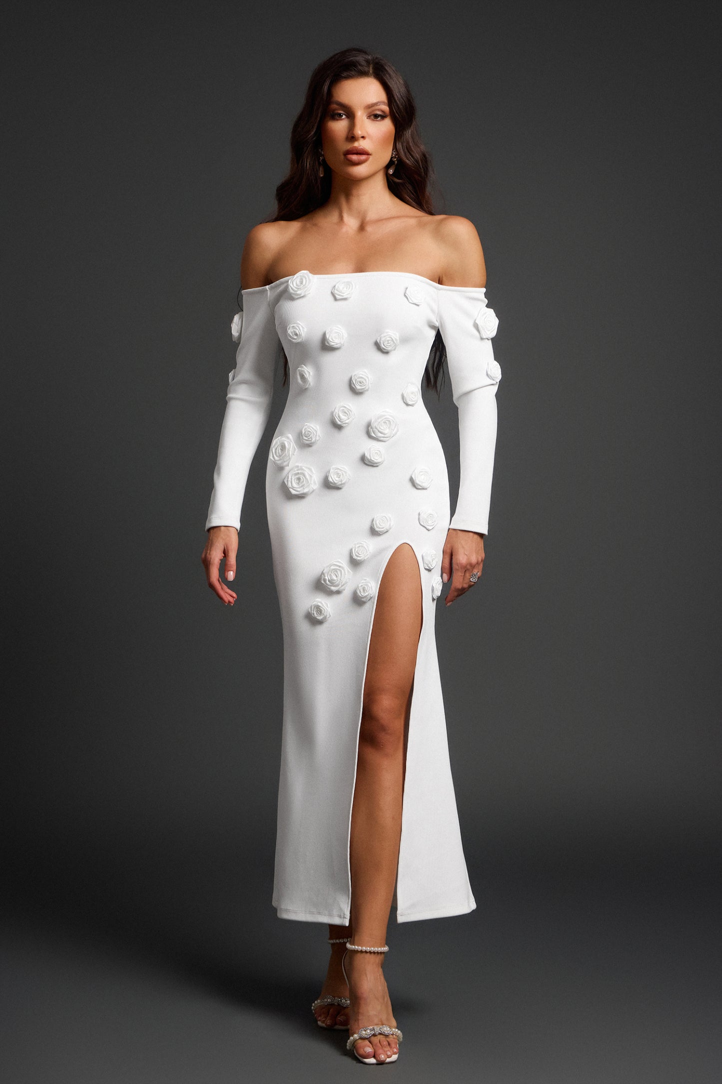 Clara Fonet Omuzları Açık Maksi Bandaj Elbise