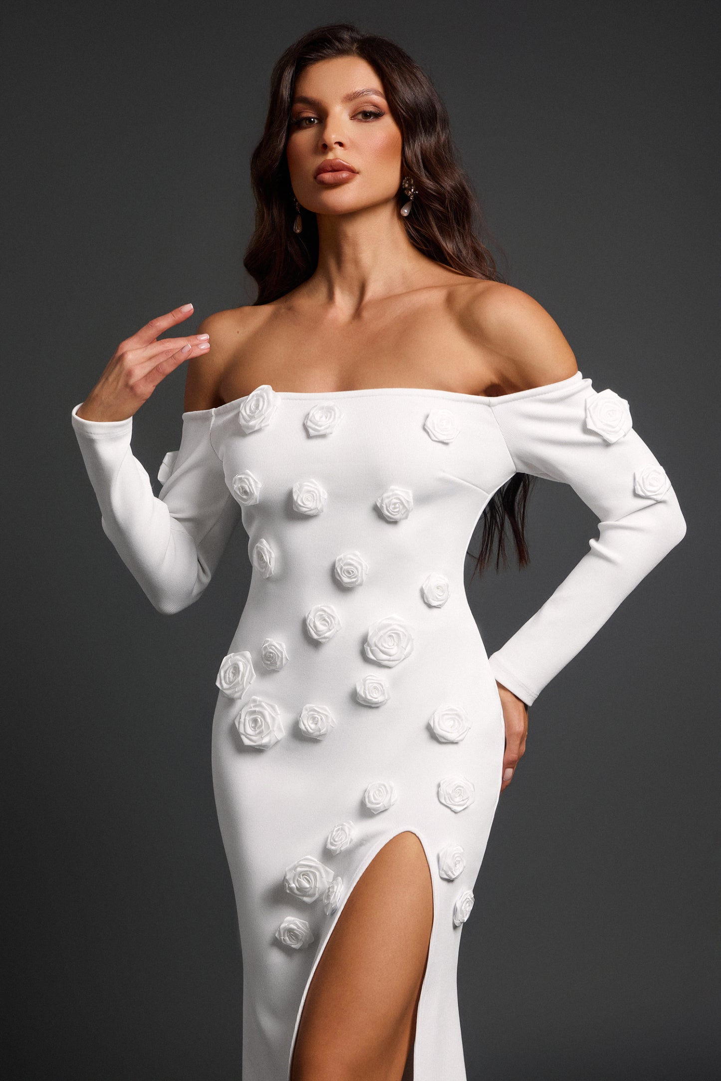 Clara Fonet Omuzları Açık Maksi Bandaj Elbise