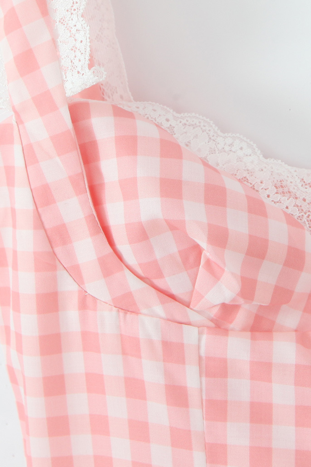 Mini Kareli Dantelli Straplez Elbise – Pembe