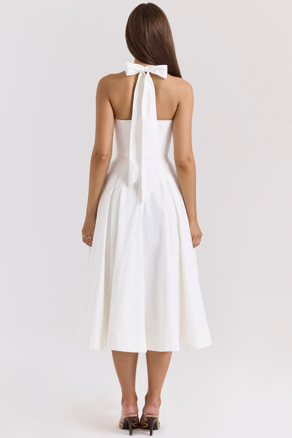 Askılı Sırt Bağlamalı Midi Elbise – Beyaz
