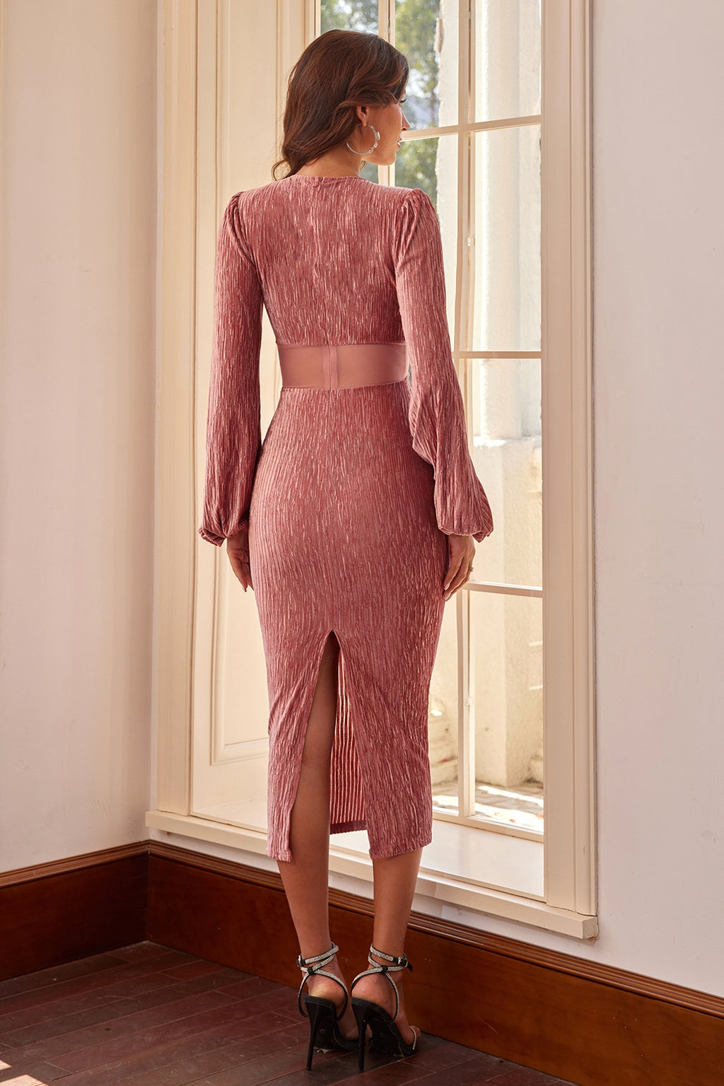 Marielle Rose Kadife Kuşaklı Midi Elbise