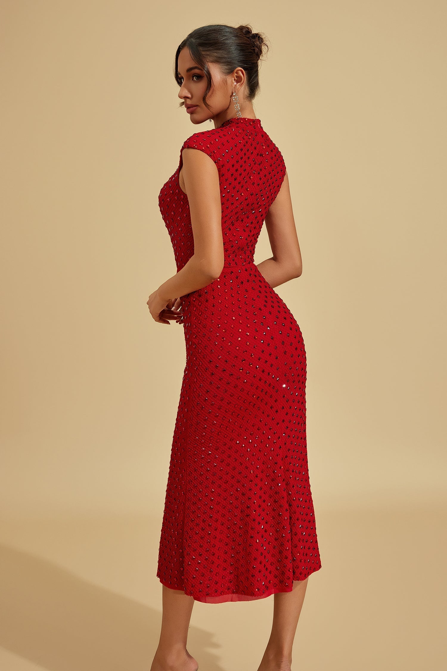 Lavinia Yakut Çiçeği Taşlı Midi Elbise