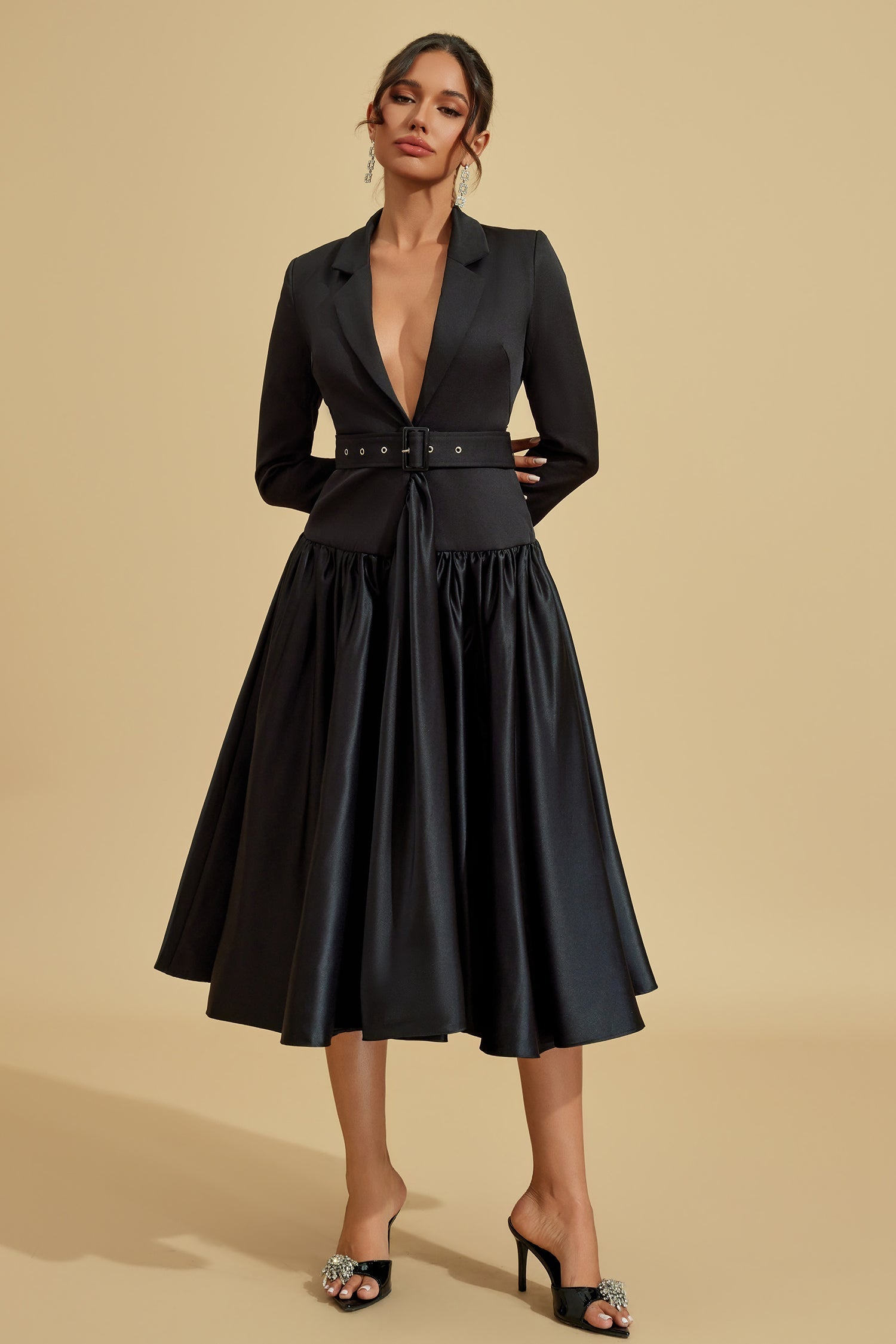 Catherine Noir Blazer Midi Elbise