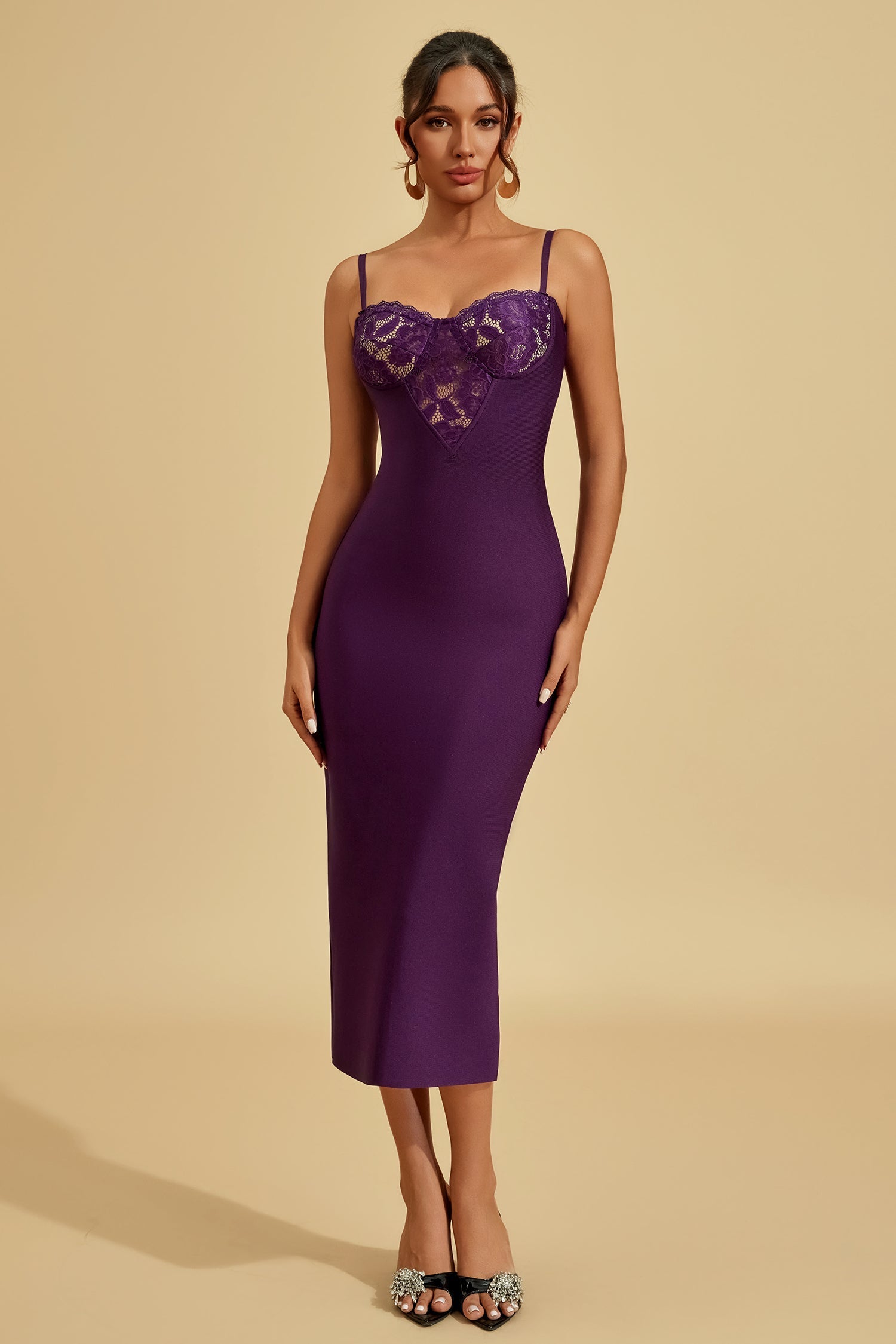 Charlotte Dantelli Bodycon Midi Elbise