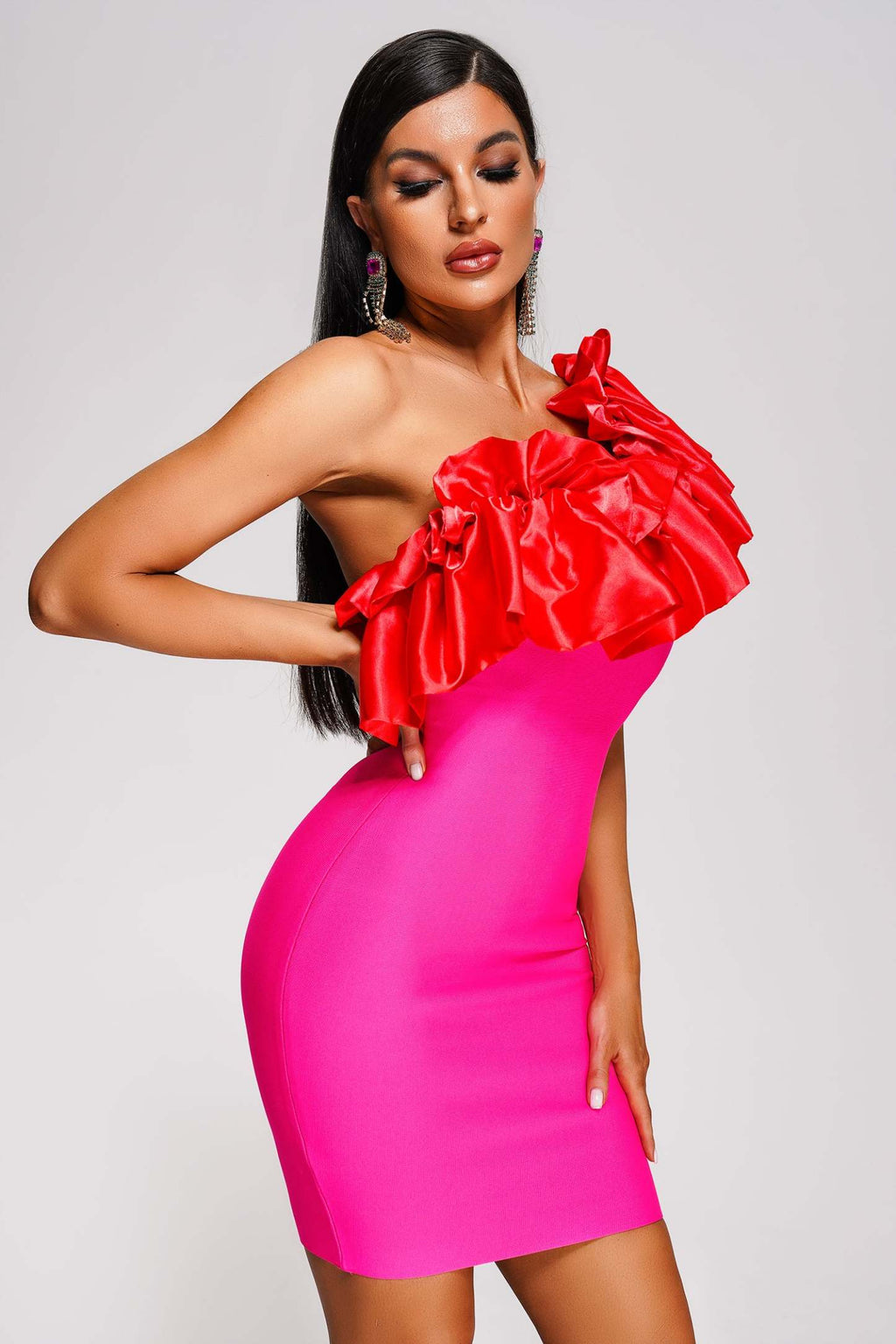 Riala Tek Omuzlu Mini Bandaj Elbise