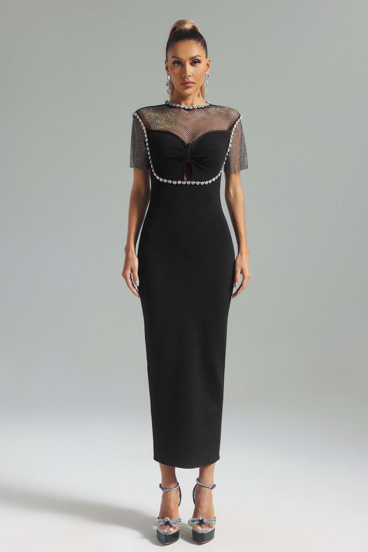 Helene Taş Detaylı Bandaj Midi Elbise