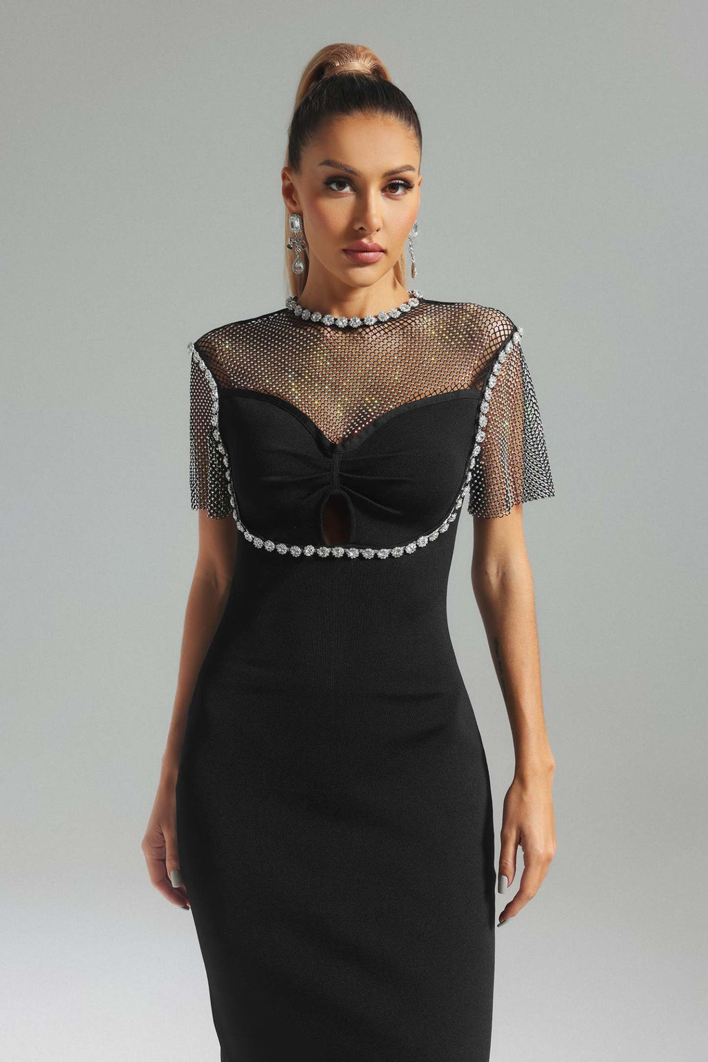 Helene Taş Detaylı Bandaj Midi Elbise