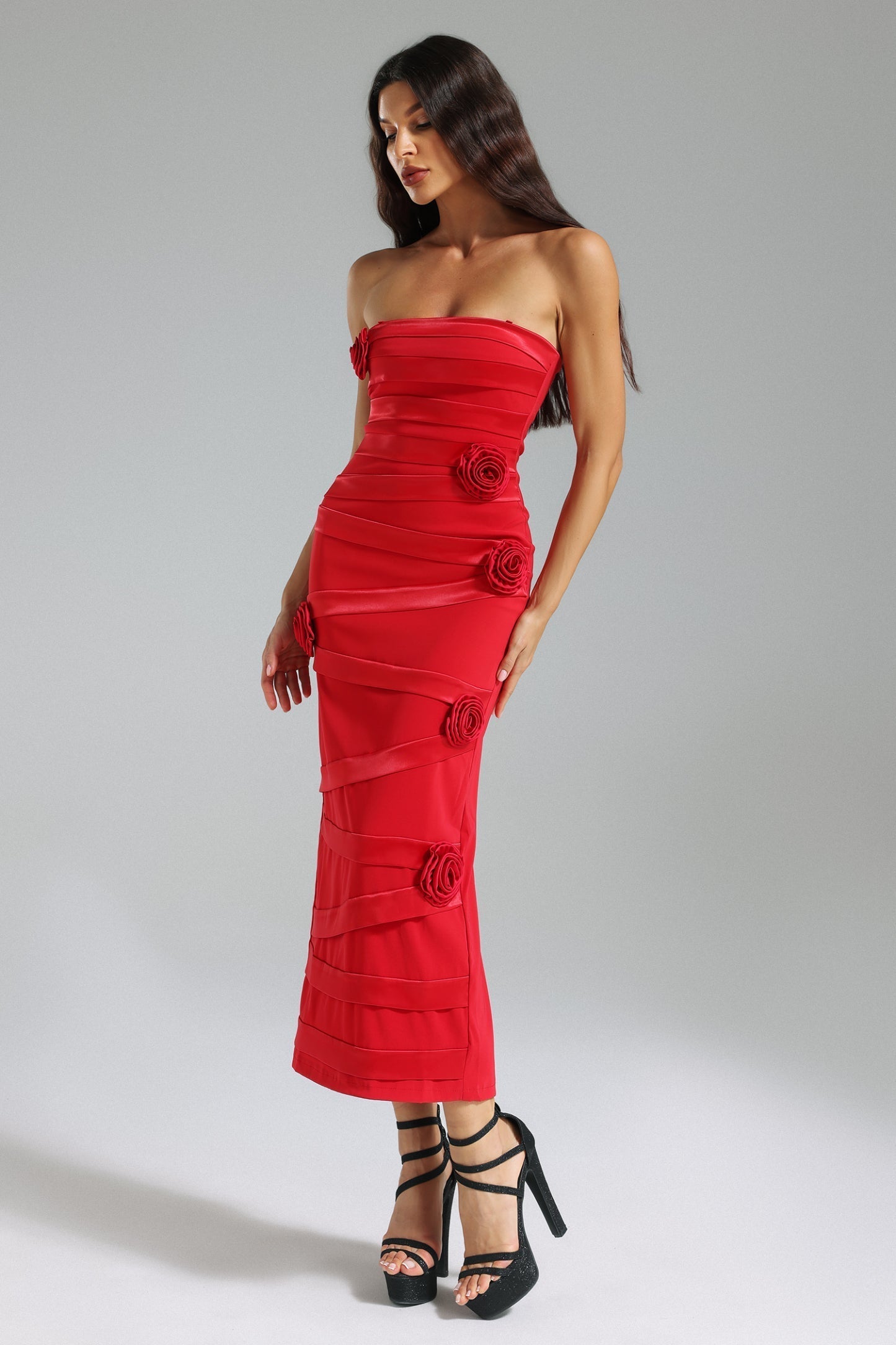 Morwenna Çiçek Desenli Askılı Bandaj Elbise