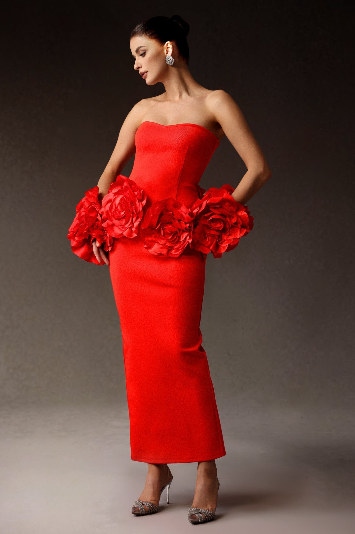 Sinai Çiçek Desenli Bandaj Maksi Elbise