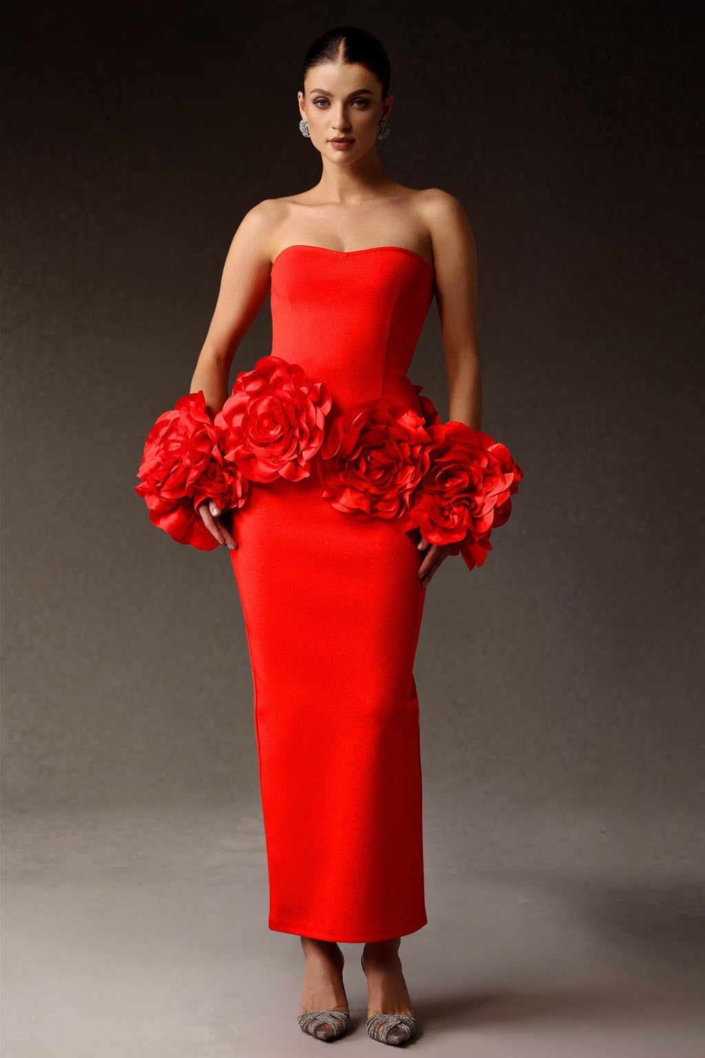 Sinai Çiçek Desenli Bandaj Maksi Elbise