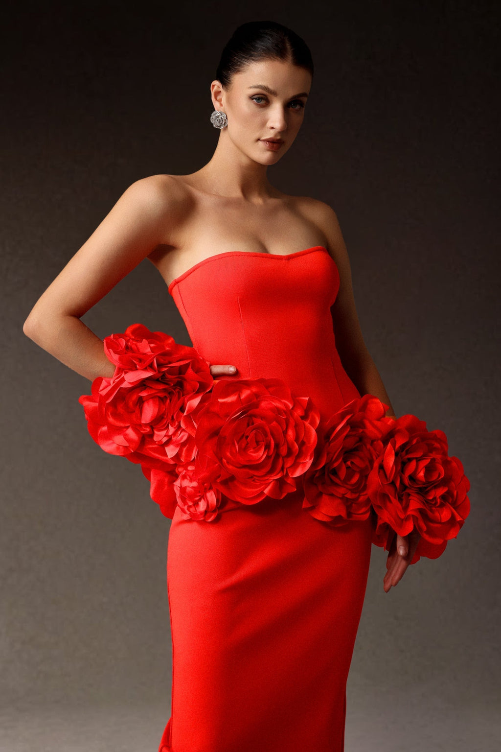 Sinai Çiçek Desenli Bandaj Maksi Elbise