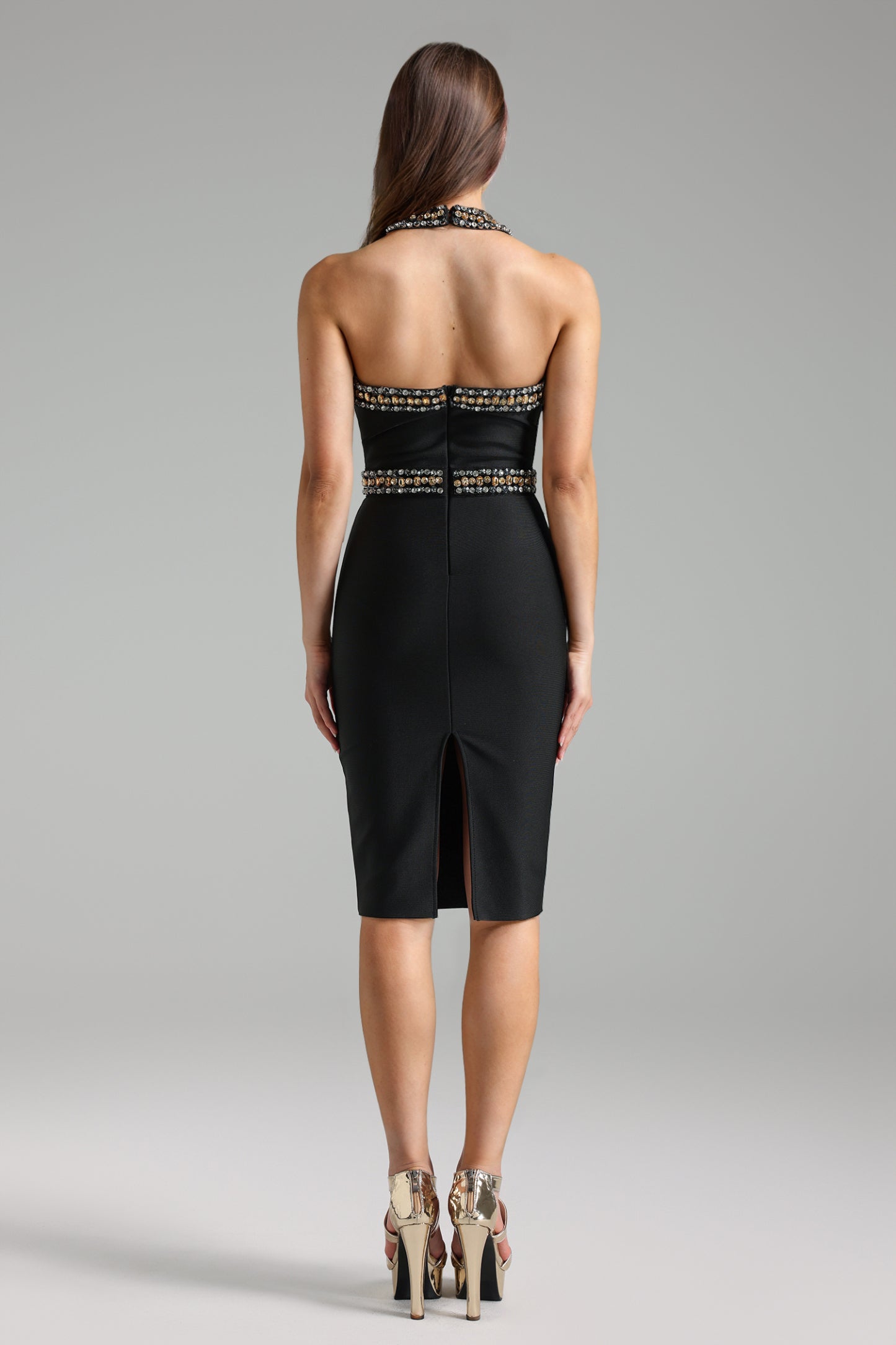 Emmi Halter Taş Detaylı Bandaj Midi Elbise