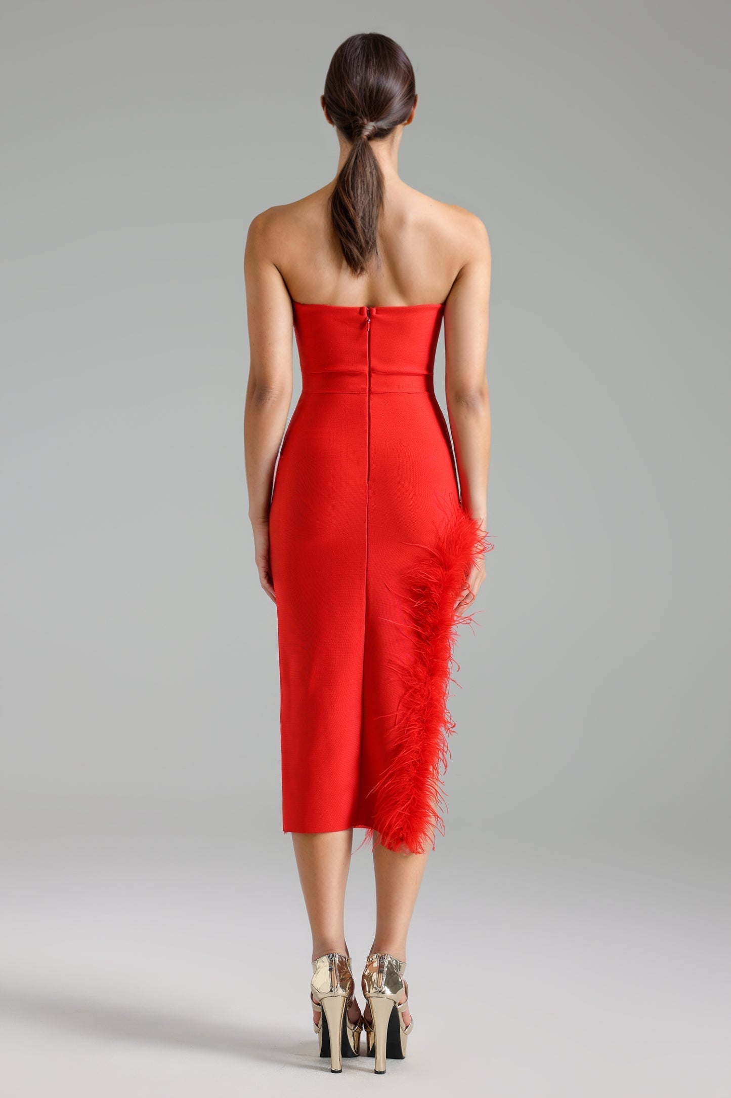 Sarai Strapless Yırtmaç Detaylı Bandaj Maxi Elbise