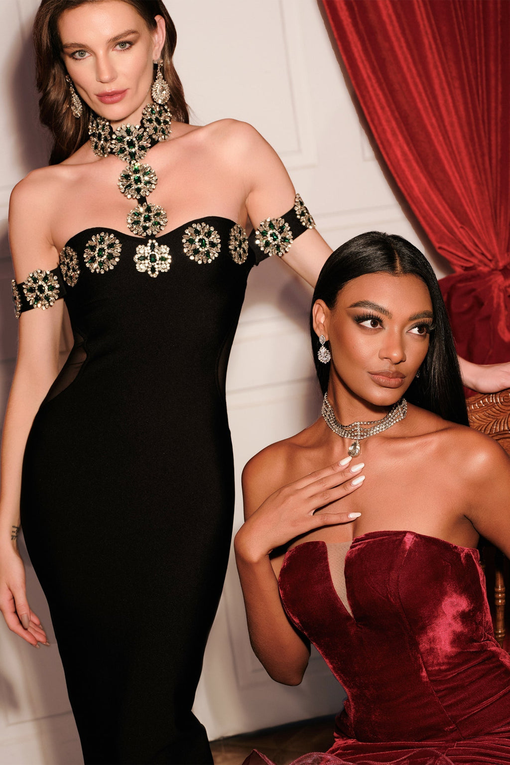 Rucifa Taş Detaylı Tek Omuzlu Uzun Elbise