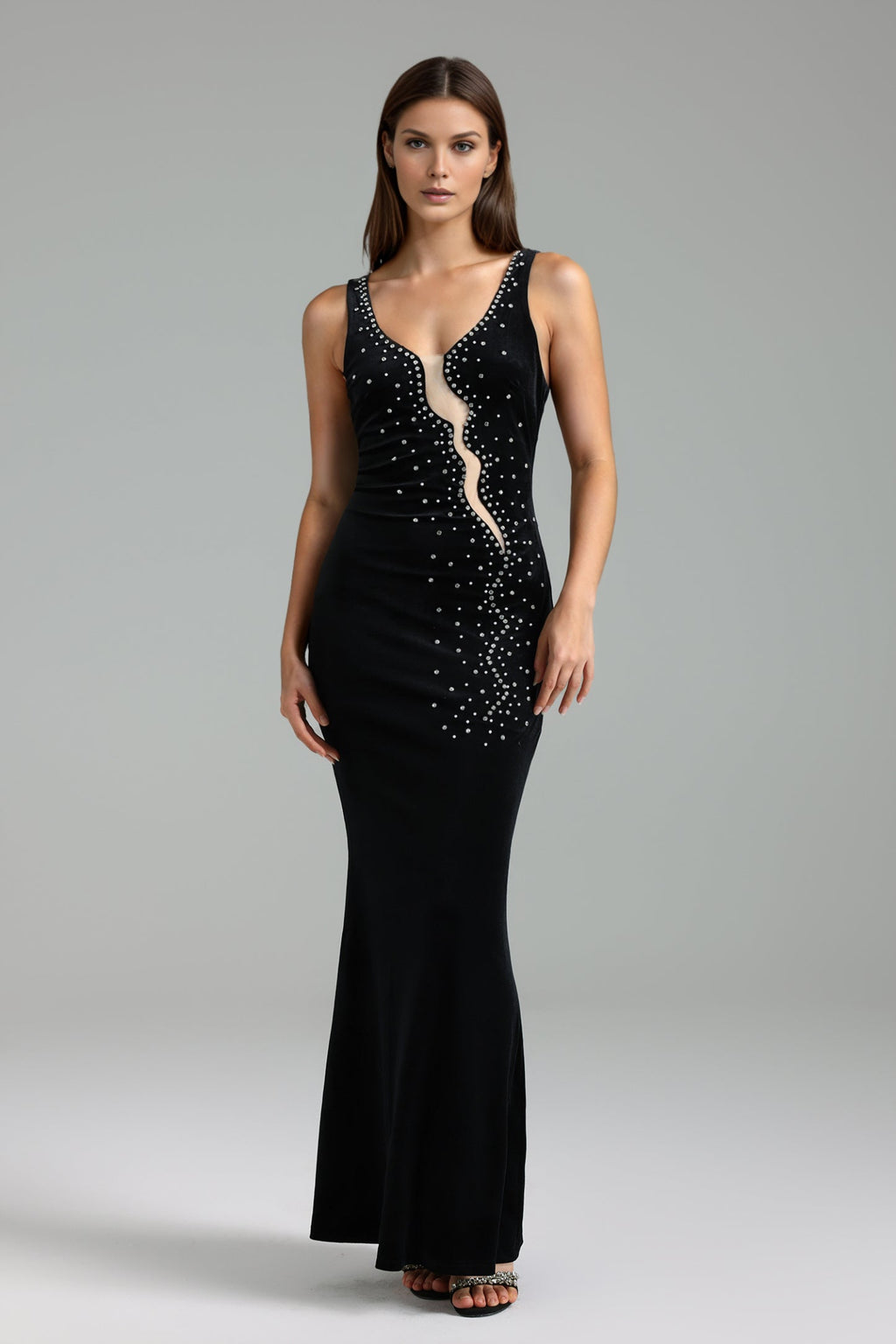 Vanina Taş Detaylı Kolsuz Uzun Elbise