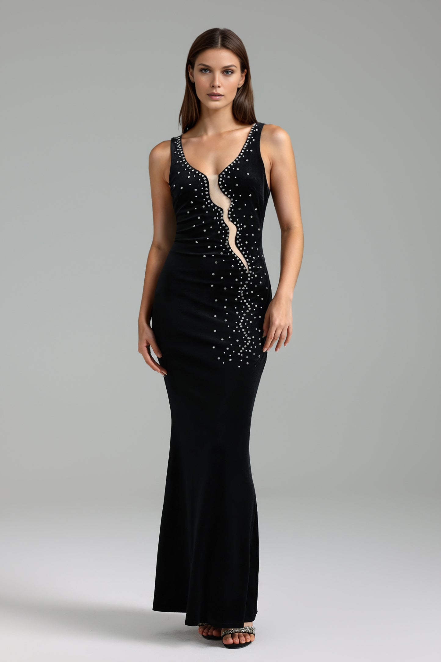 Vanina Taş Detaylı Kolsuz Uzun Elbise