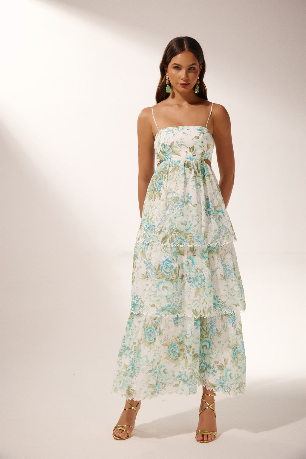 Sabina Baskılı Cut-Out Midi Elbise