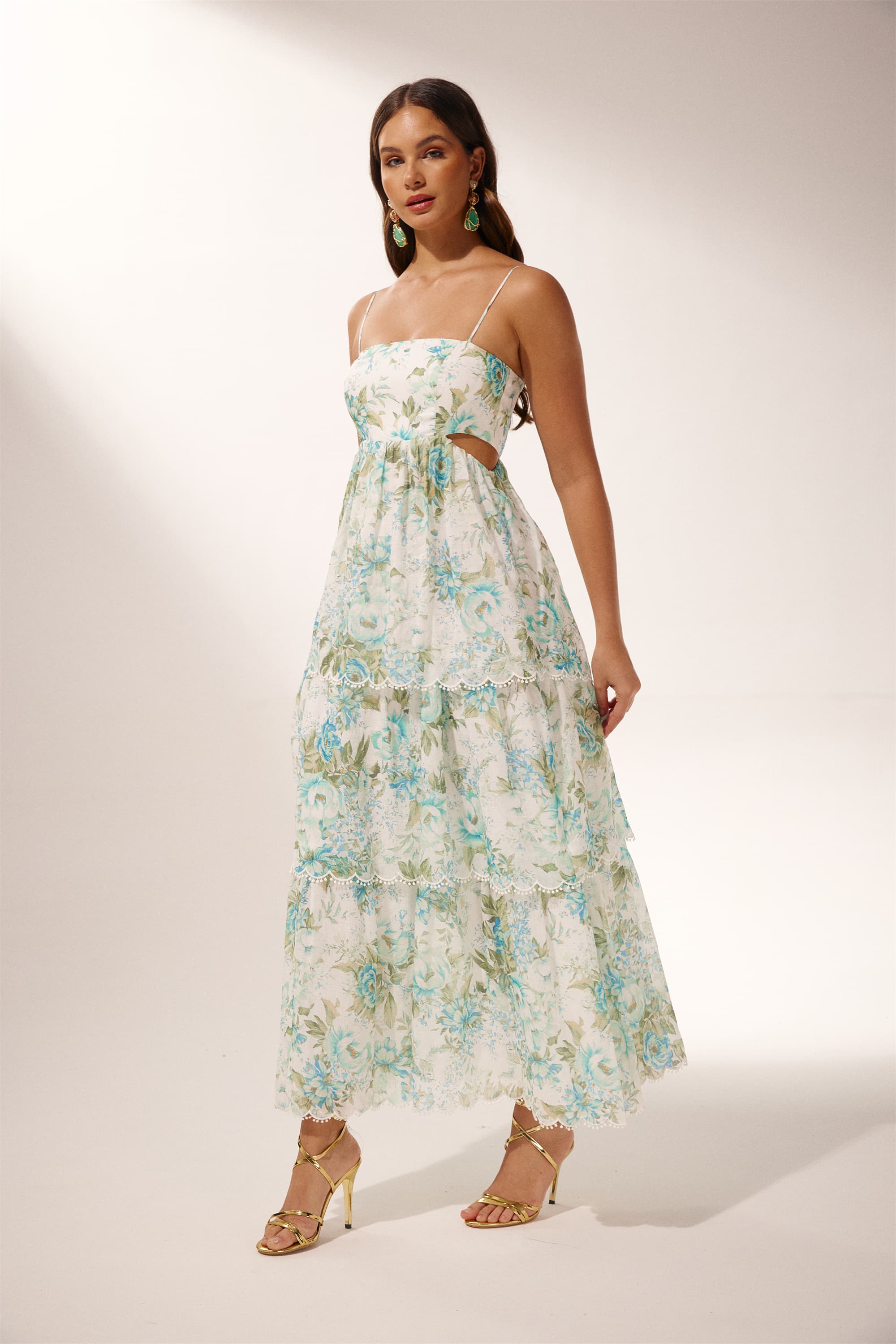 Sabina Baskılı Cut-Out Midi Elbise