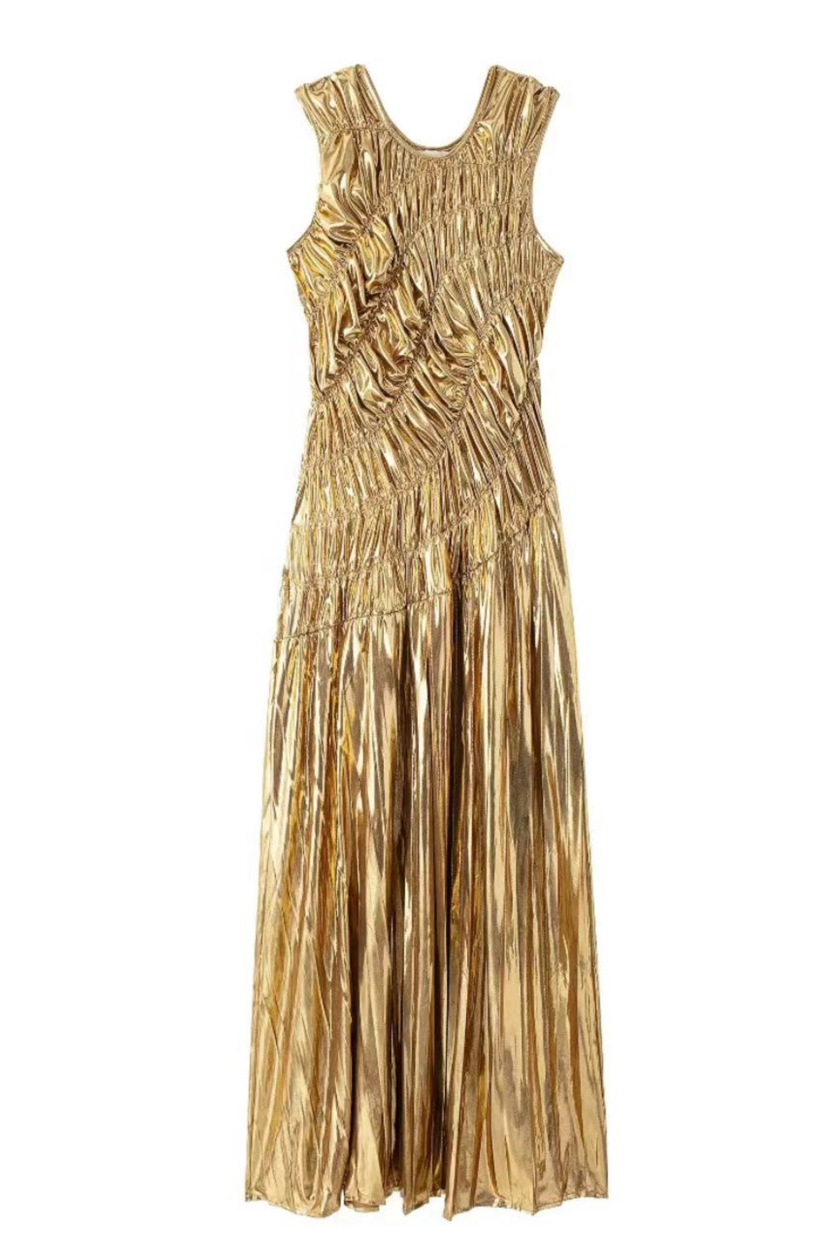 Camila Metalik Piliseli Midi Elbise