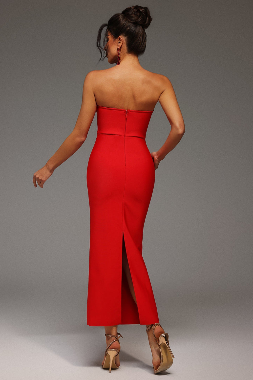 Garela Taş Detaylı V Yaka Bandaj Maxi Elbise