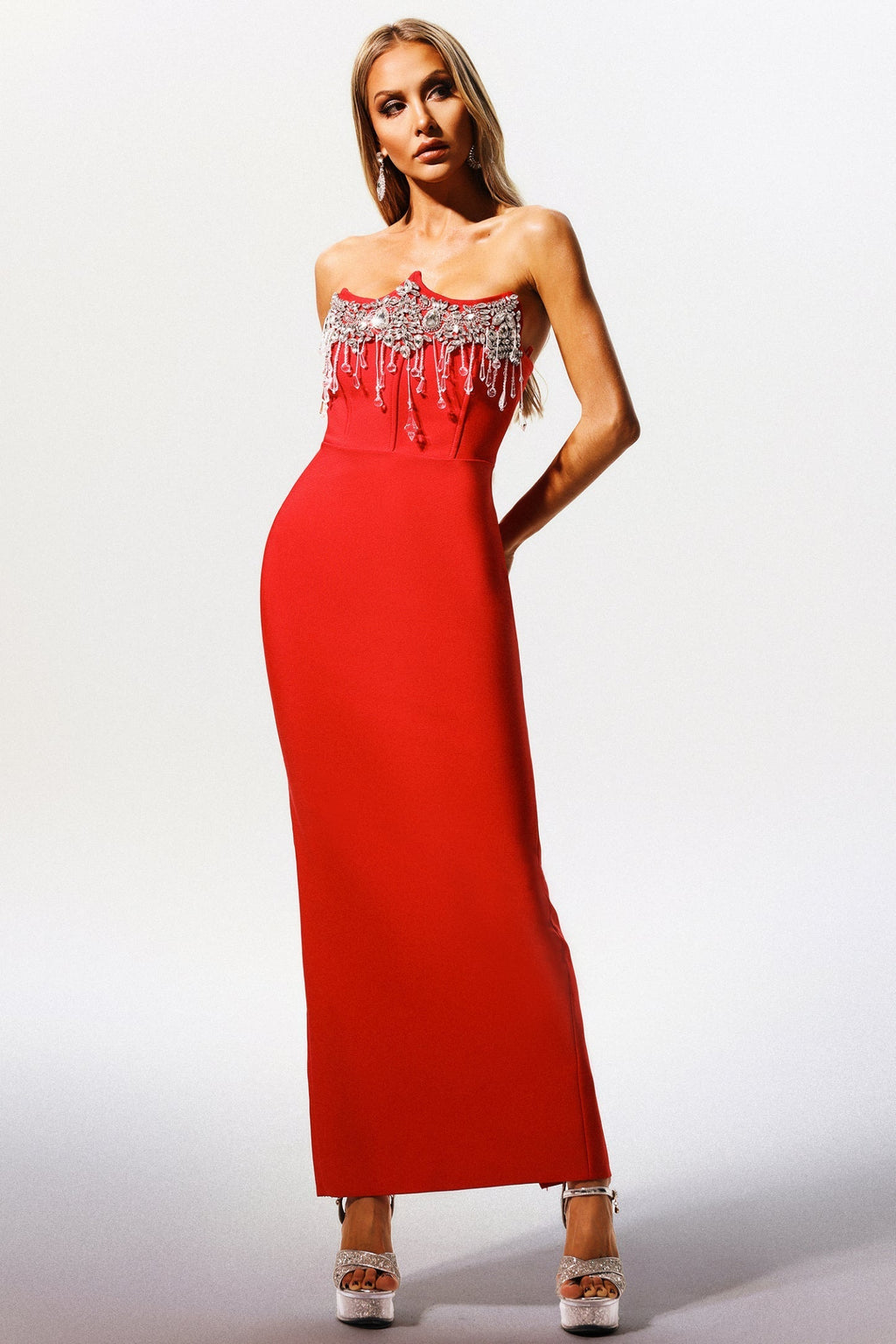 Kyli Taş Detaylı Bandaj Maxi Elbise