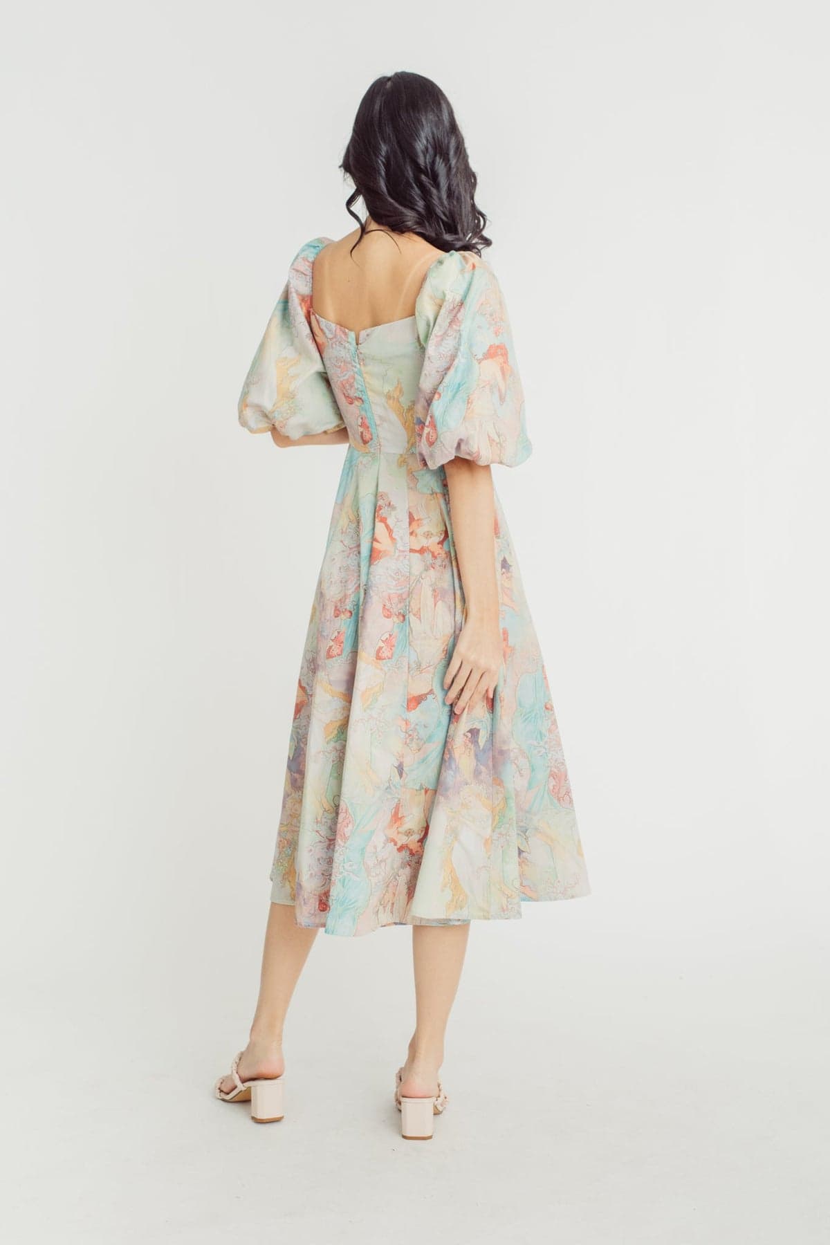 Joyce Baskılı Fener Kollu Midi Elbise