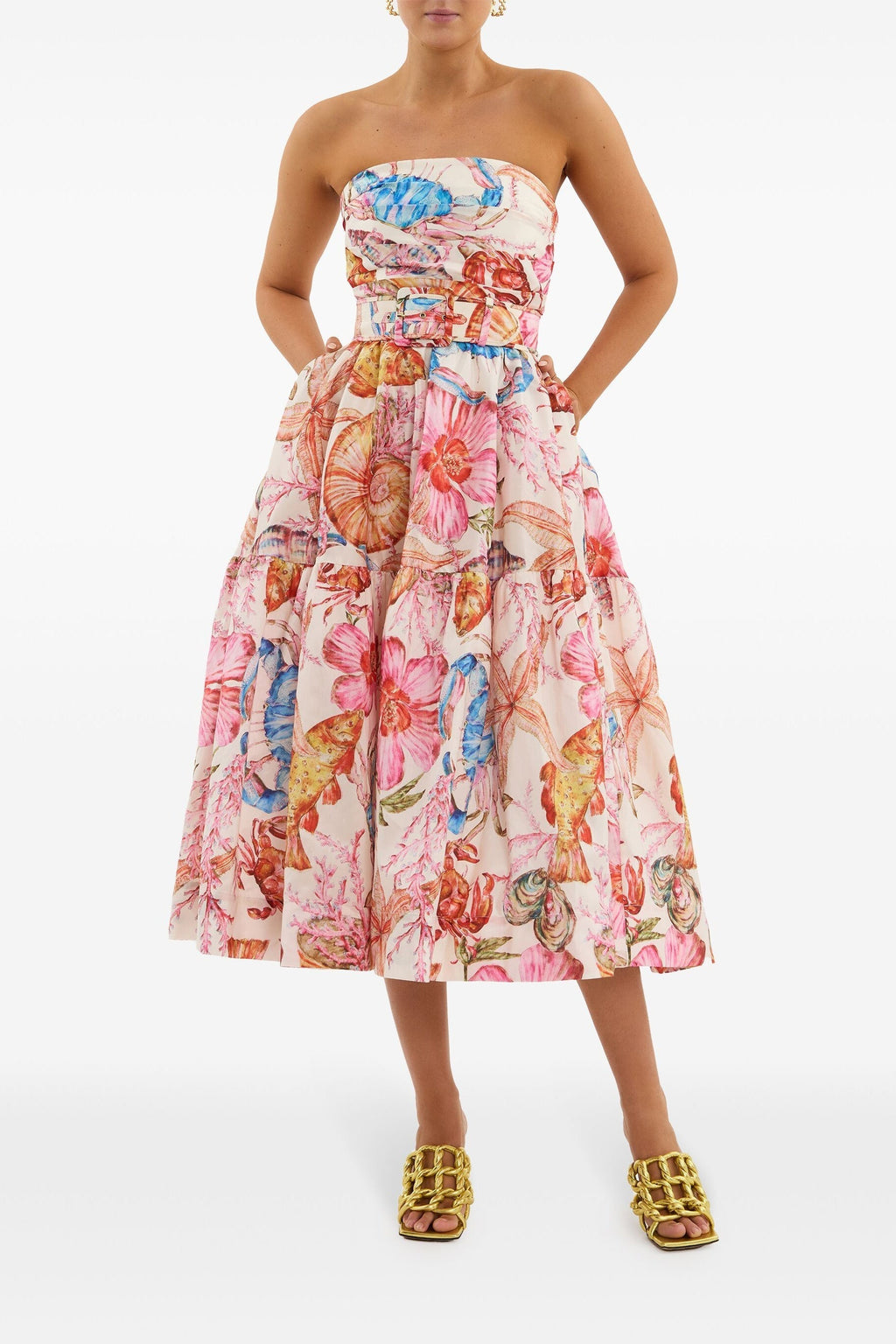 Calista Baskılı Kuşaklı Midi Elbise