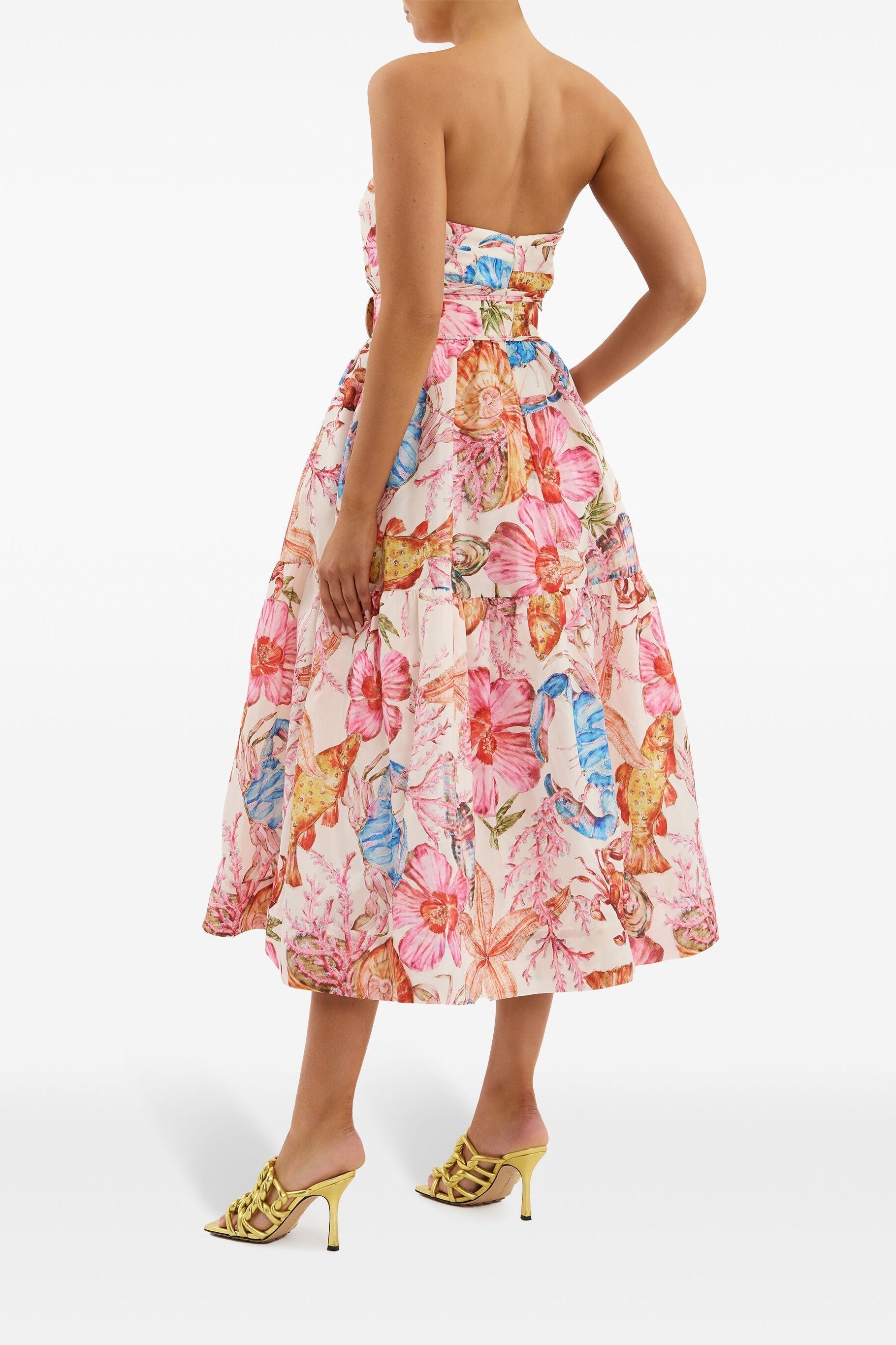 Calista Baskılı Kuşaklı Midi Elbise