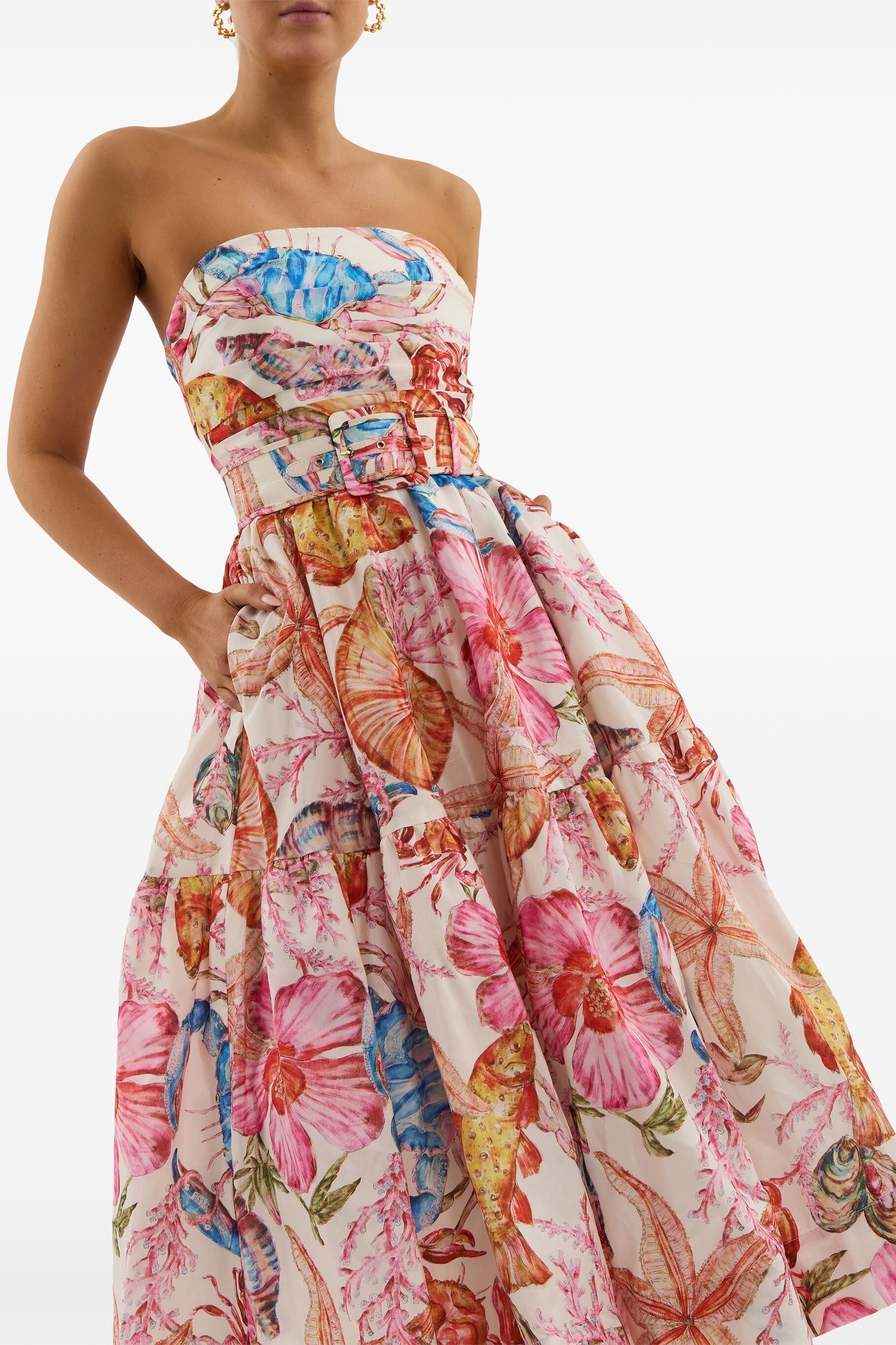 Calista Baskılı Kuşaklı Midi Elbise