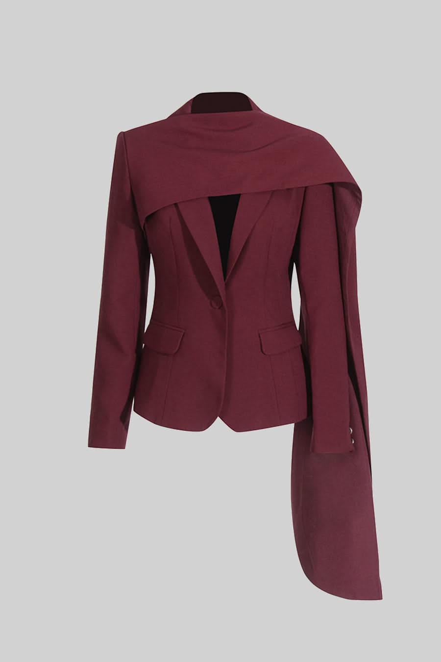 Asimetrik Drapeli Eşarplı Modern Blazer - Bordo