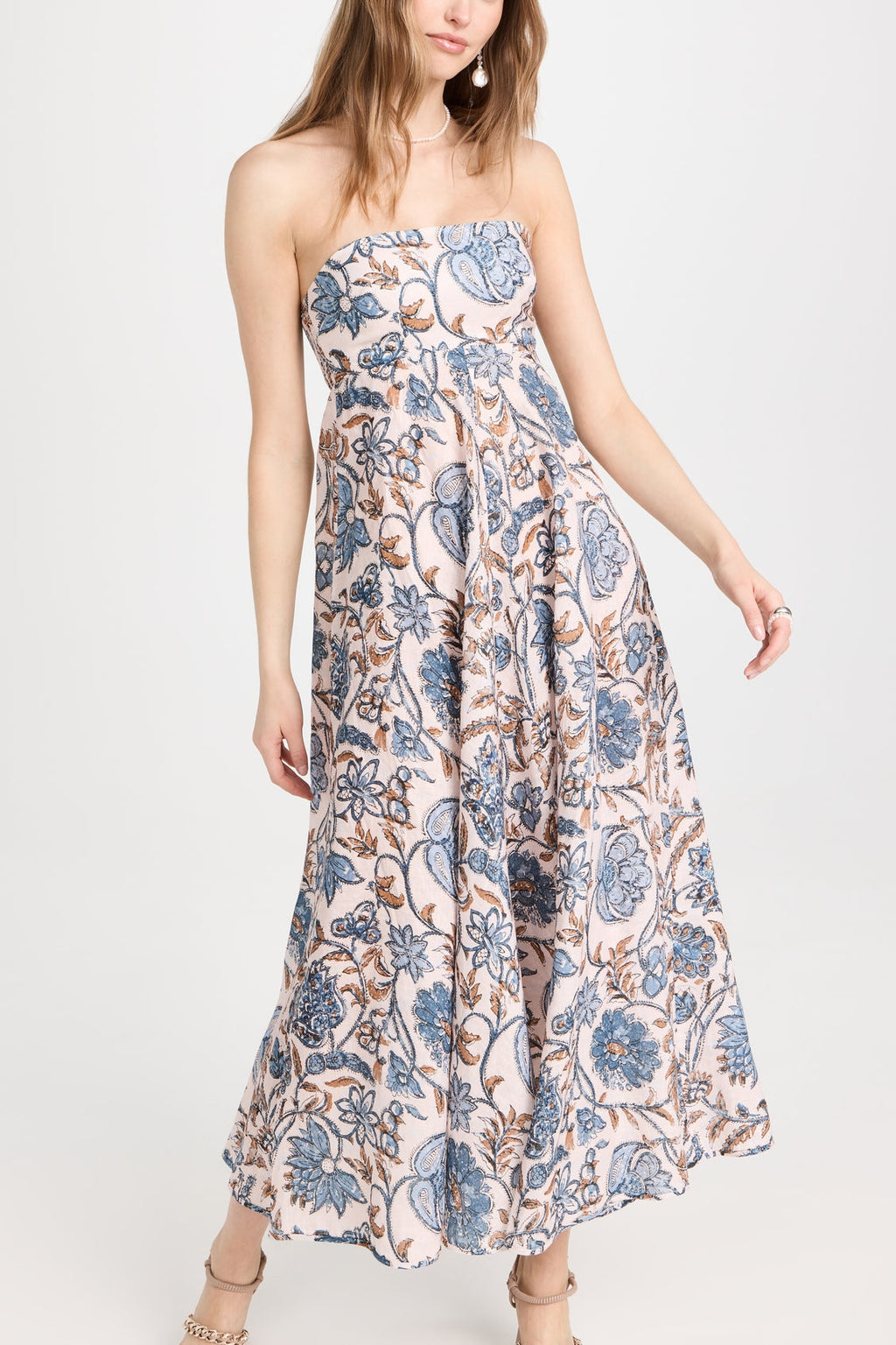 Sal Baskılı Büzgülü Korsajlı Midi Elbise