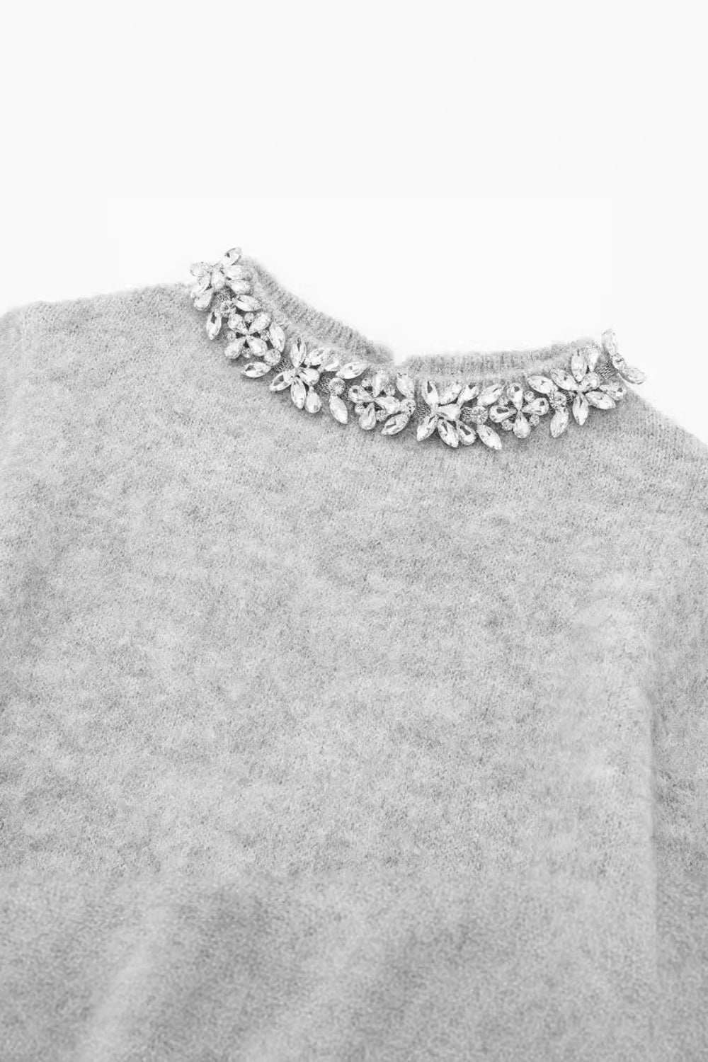 Yuvarlak Yaka Kristal İşlemeli Örgü Kazak