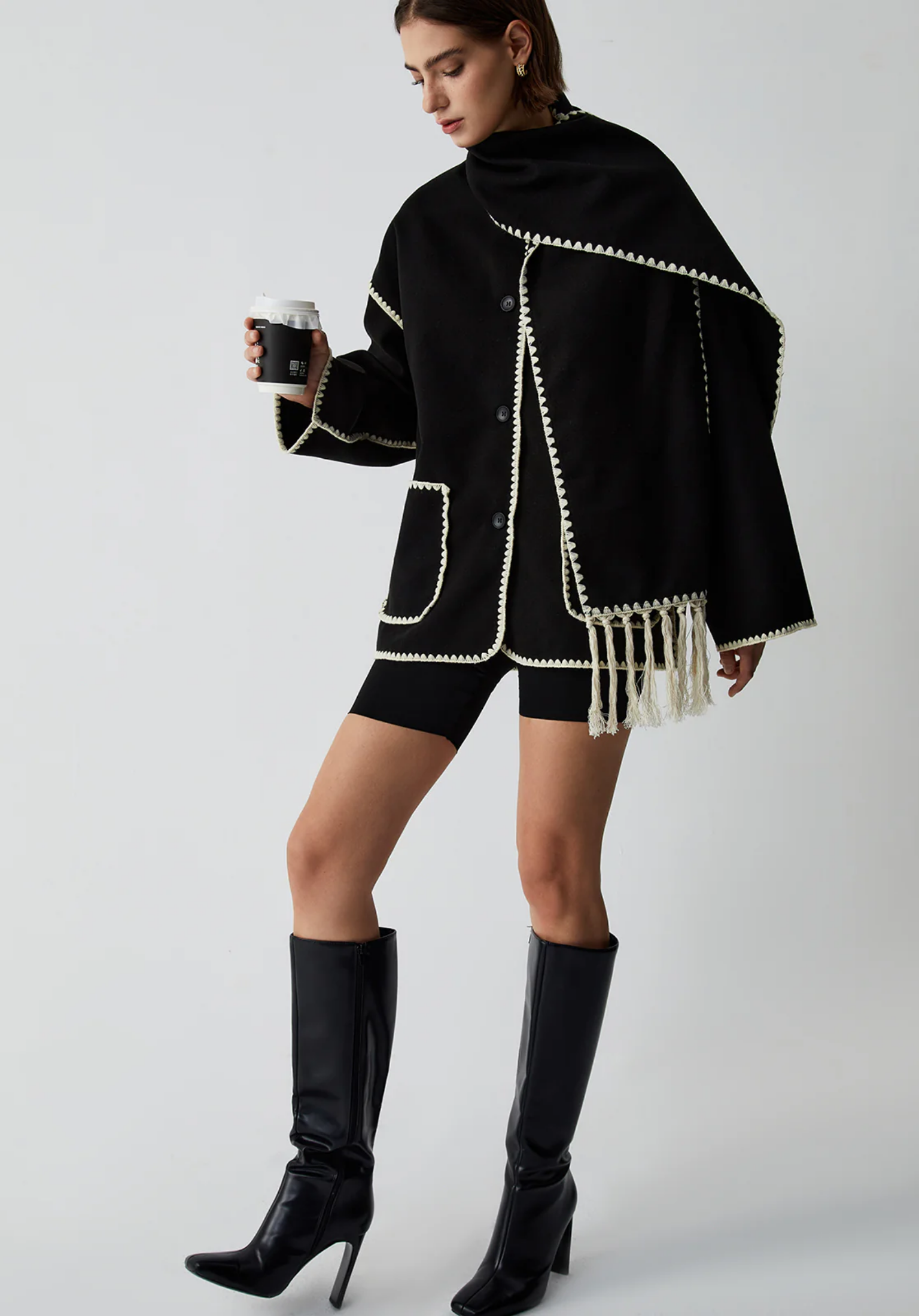 Celeste Şallı Ve Kontrast Detaylı Ceket