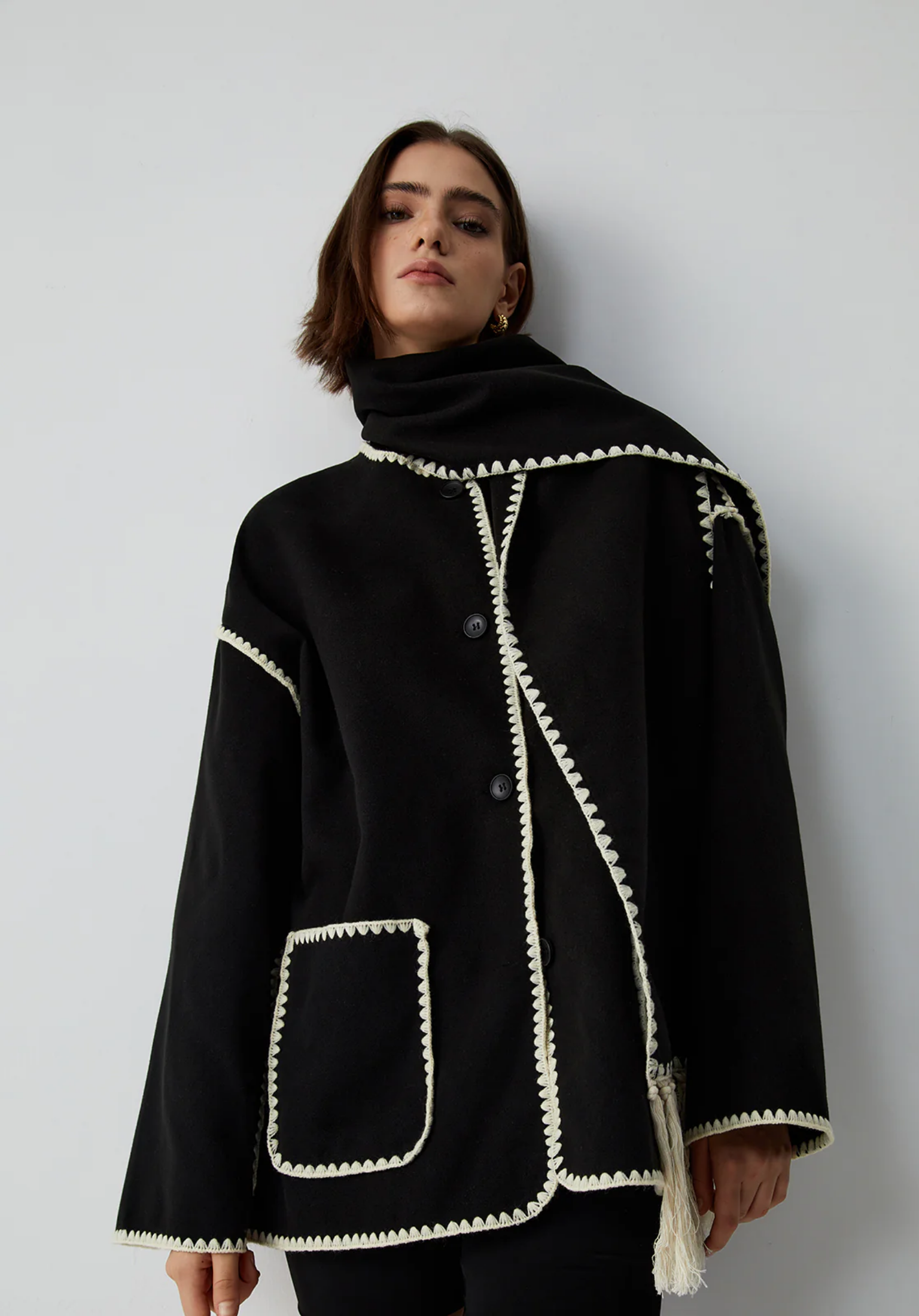 Celeste Şallı Ve Kontrast Detaylı Ceket