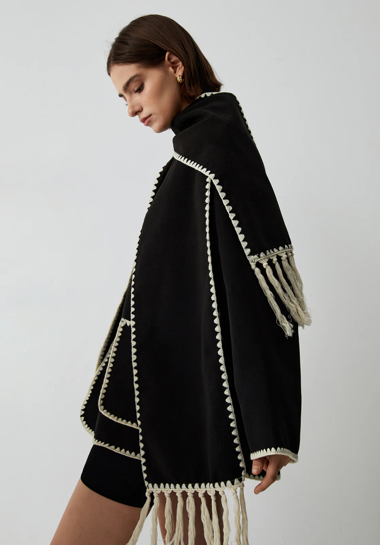 Celeste Şallı Ve Kontrast Detaylı Ceket