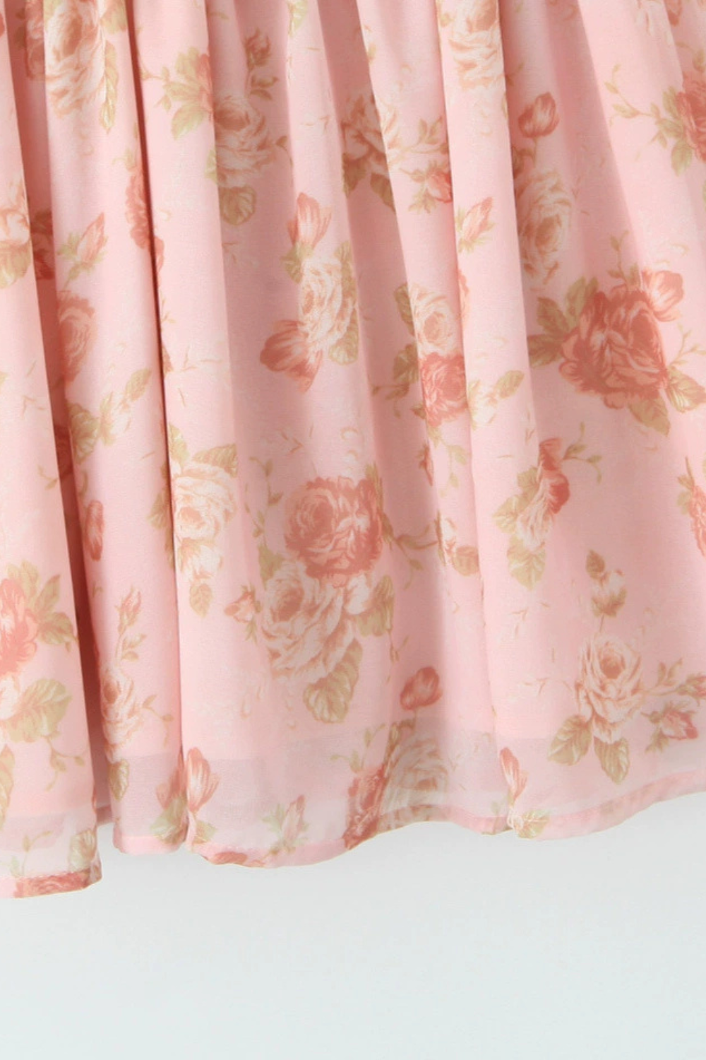 Uzun Balon Kol Çiçek Desenli Mini Elbise – Pudra