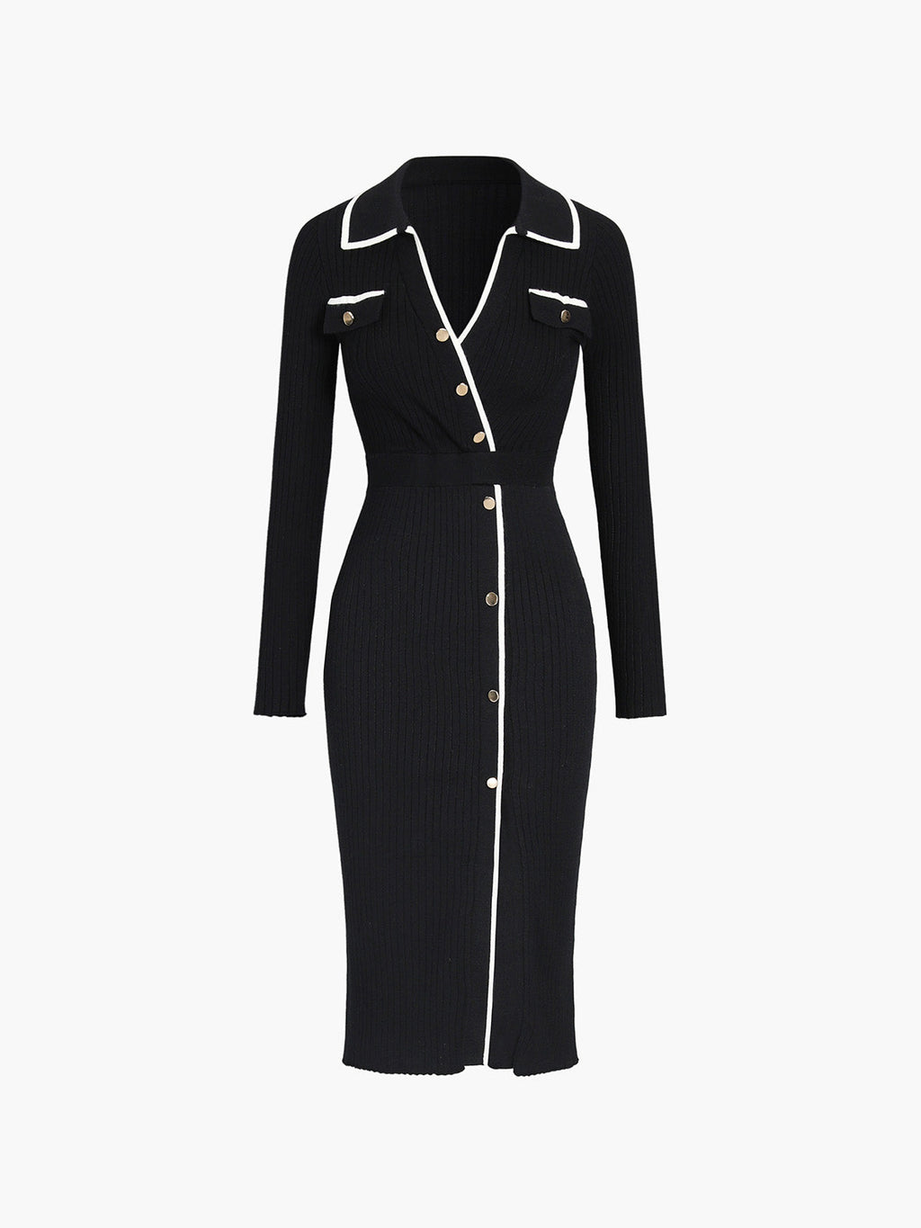 Kontrast Trim Sarma Midi Örgü Elbise