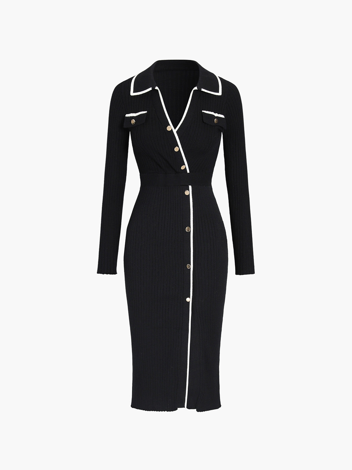 Kontrast Trim Sarma Midi Örgü Elbise