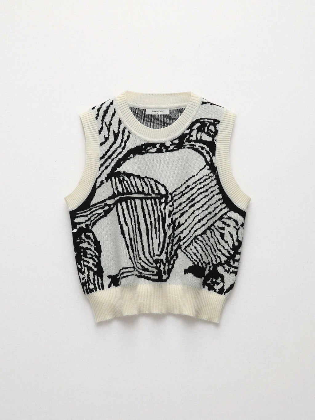 Kontrast Trim Çiçekli Kazak Yelek