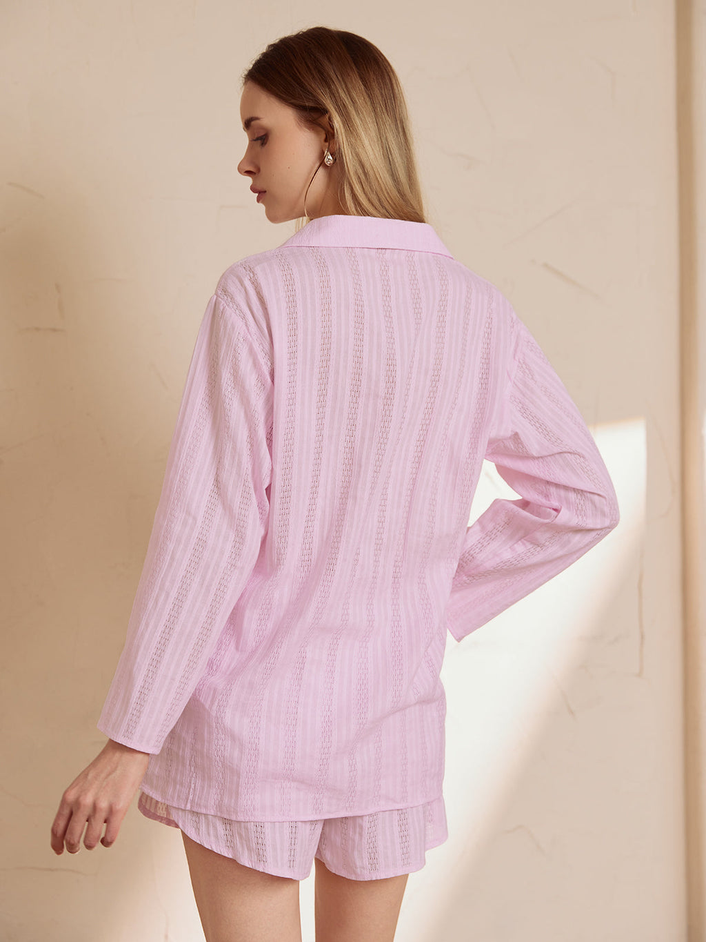 Düğmeli Örme Dokulu Rahat Şortlu Takım – Lila