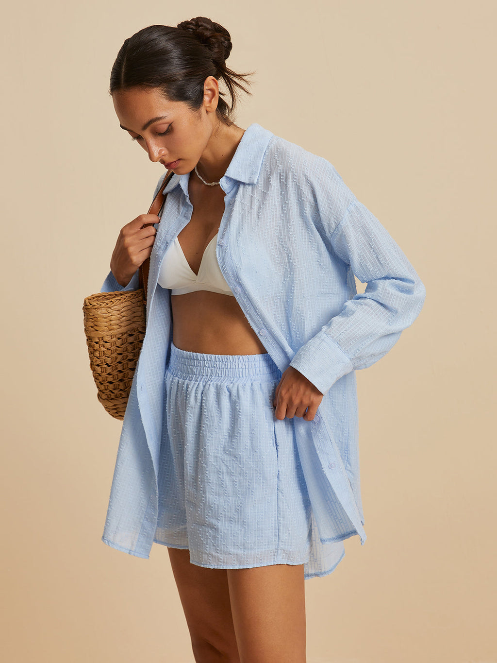 Gevşek Kesim Pamuklu Şortlu Takım – Bebe Mavisi