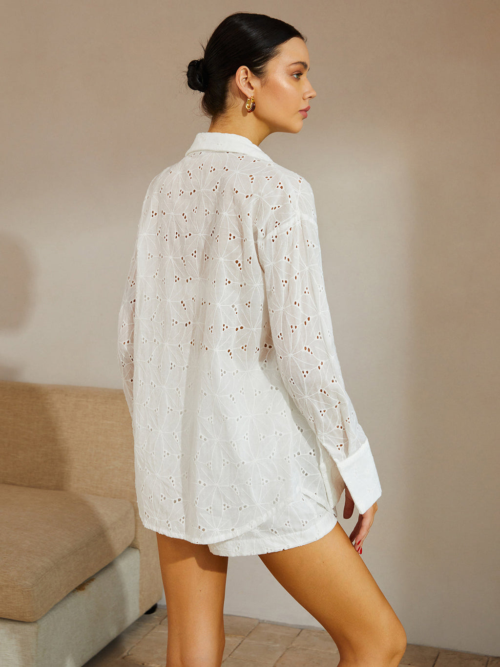 Nakış İşlemeli Relaxed Fit Şort Takım – Beyaz