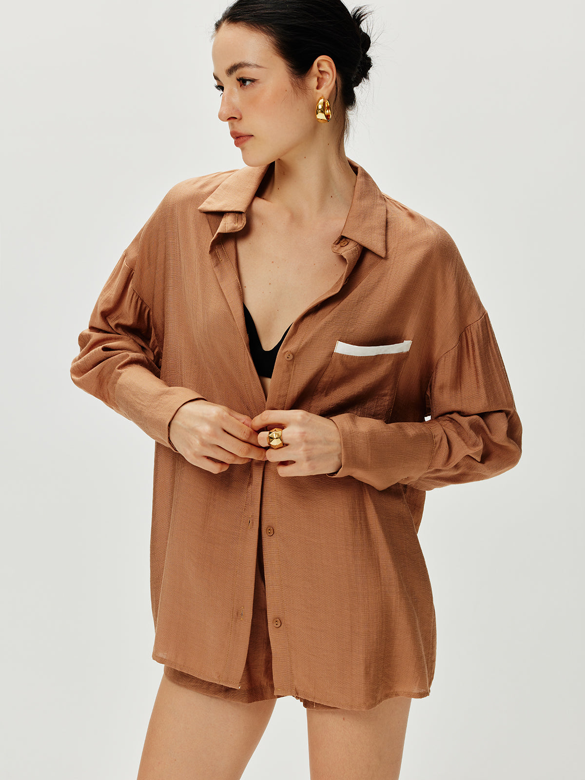 Bol Kesim Viskon Şortlu Takım – Tarçın