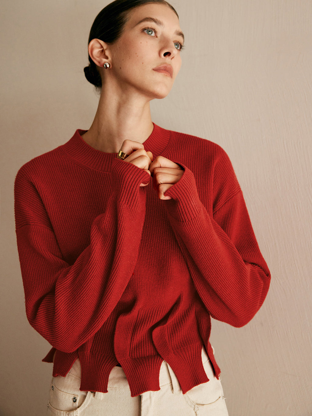 Yün Karışımlı Pliseli Tasarım Kazak