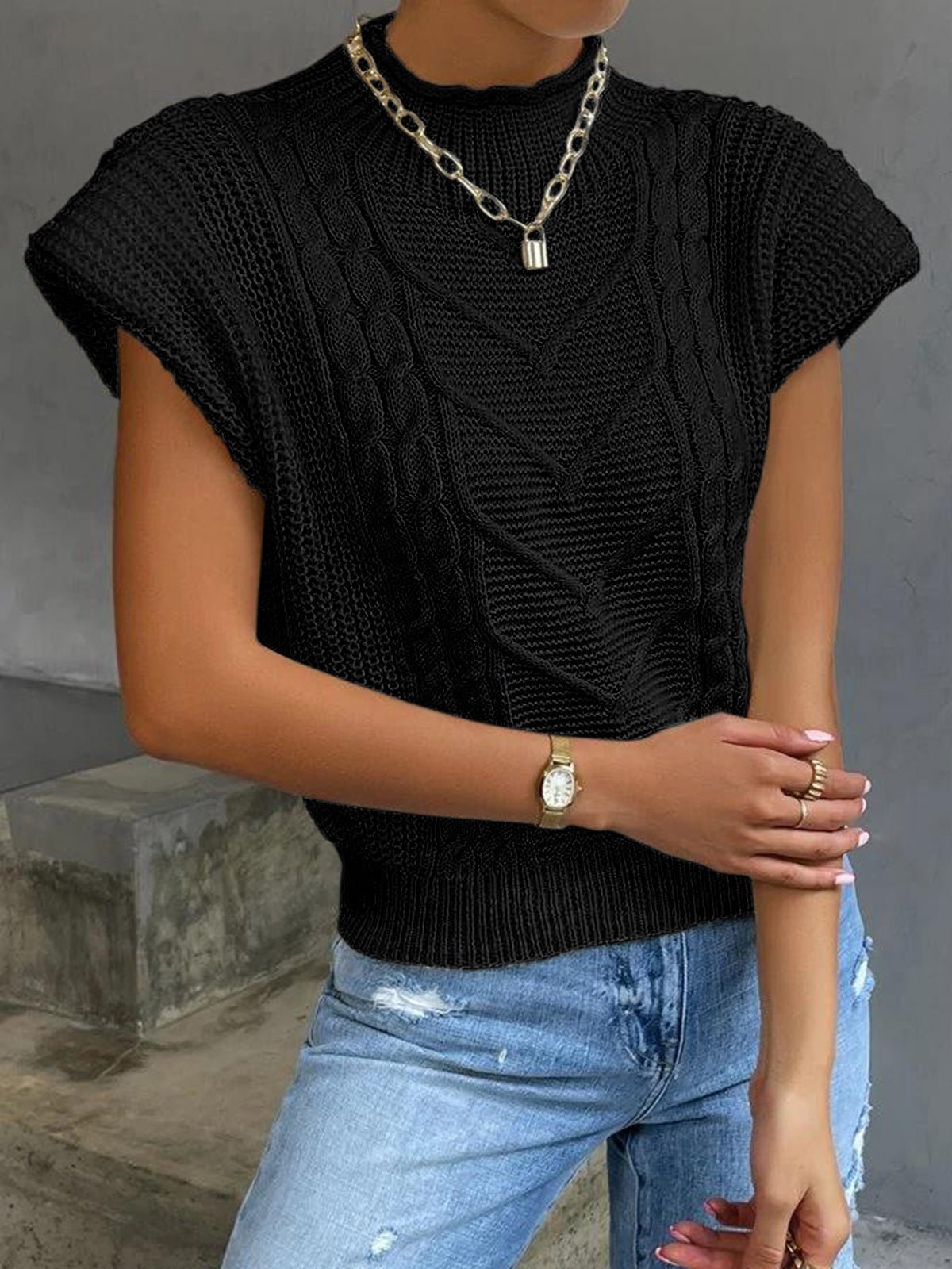 Düz Kısa Kollu Kazak Yelek