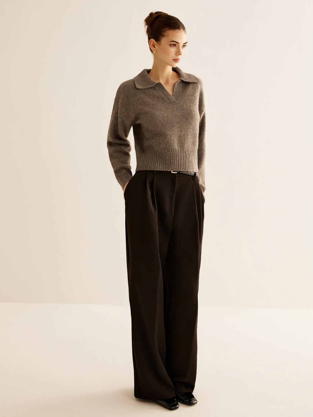 Yün Karışımlı Polo Yaka Kazak