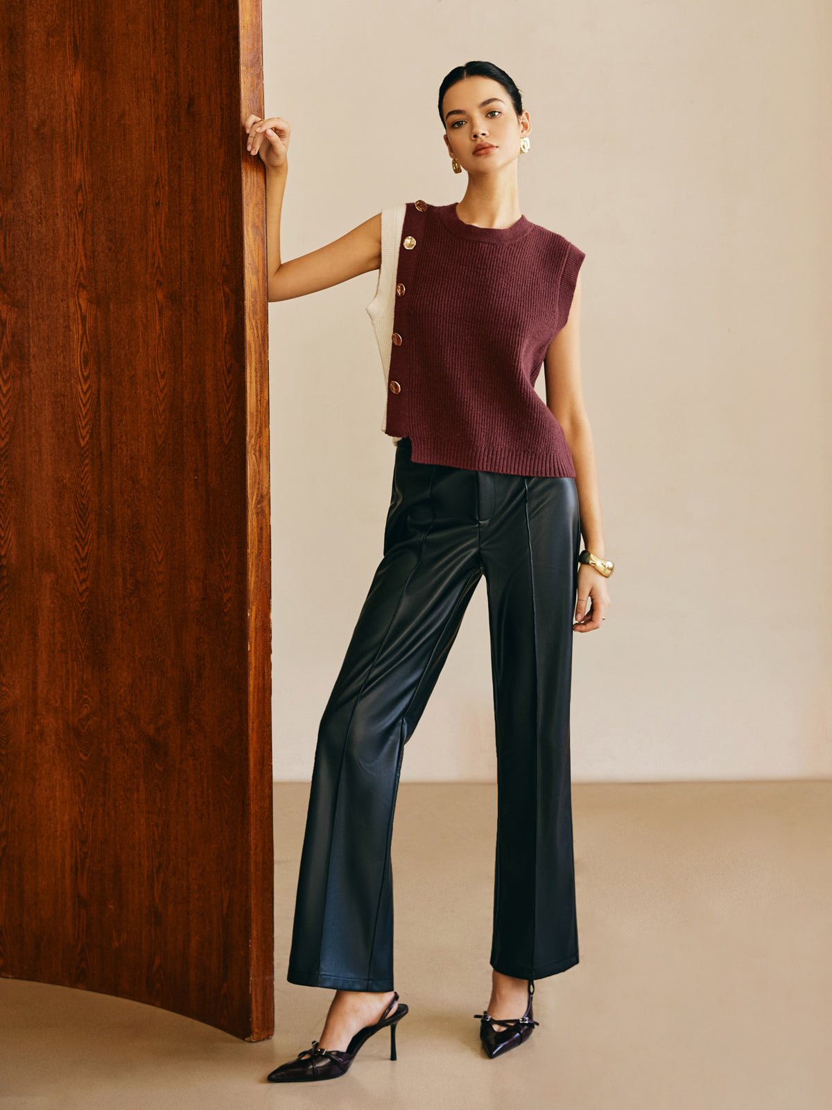 Büyük Boy Renk Bloklu Kazak Yelek