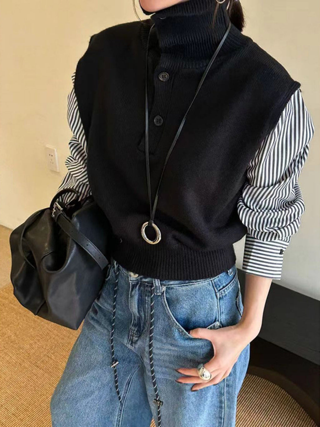 Renk Blok Panel Yaka Kazak